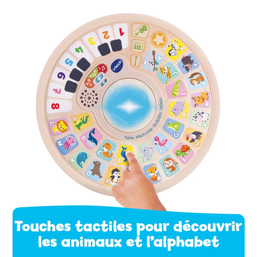 VTech - Table d'Activités Évolutive Nature, Table Multi-Jeux Bébé Réversible et Interactive Partiellement en Bois, Jouet d'Éveil Musical, Trieur de Formes, Cadeau Bébé Dès 9 Mois - Contenu en Français