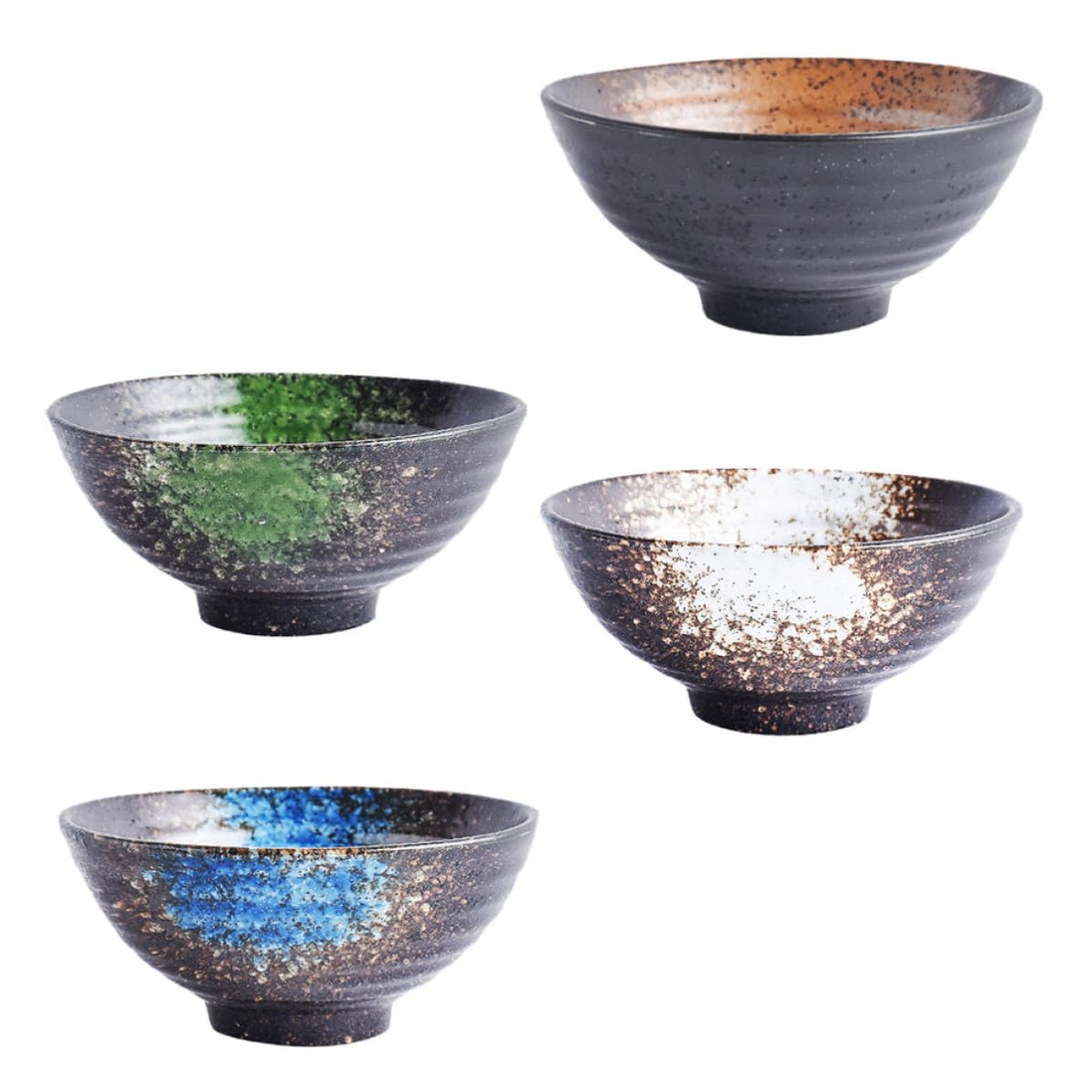 Balacoo Tazones de Cerámica Fácil de Limpiar Color Aleatorio Juego de 4 Estilo Japonés y Apto para Comidas Frías o Calientes para Ramen y Arroz