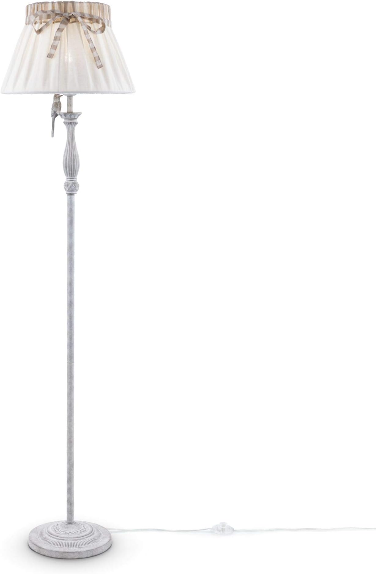 Designer Uncommon Floor Lamp White Fabric Shade with Band Metal Frame with Deco Bird excl. 1 Bulbs x E27 40W