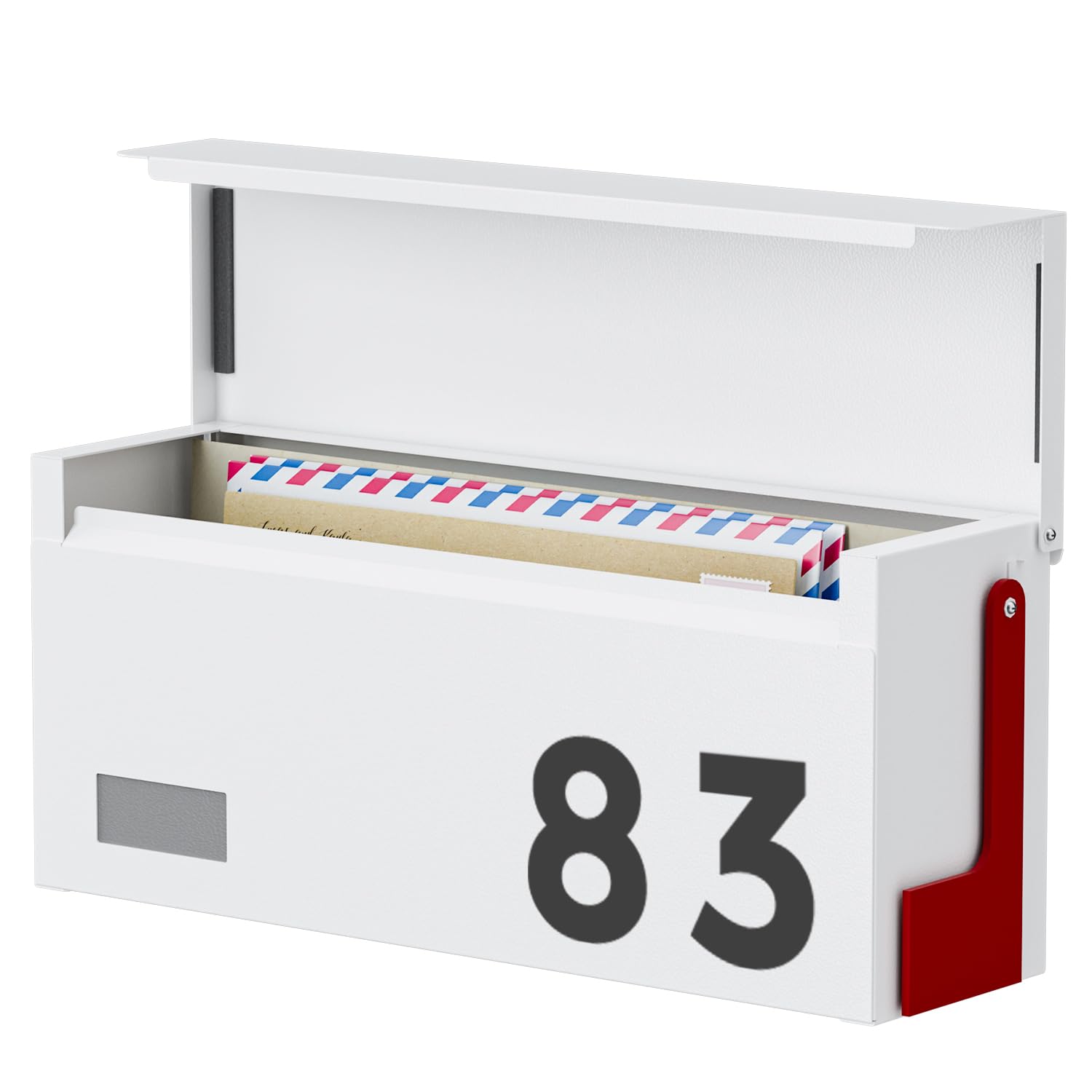 Modern Mailboxes for Outside, Metal Wall Mount Mailbox, with One Flag Kit and Three Sets of Mailbox Number Stickers, 3.9" D×13" W×7.1" H, Rust Resistant Coating Mail Boxes for House, White