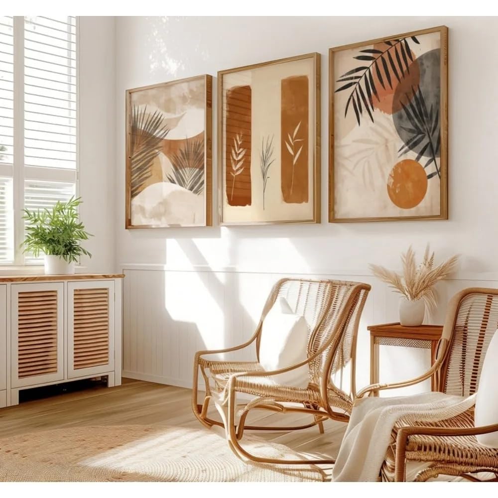 Ltjiajuypd Frameless Neutral Collection,Abstract Plant Prints Natural Art In Earthy Tones Floral Bohemian Decor(50X75cm-3Pcs)