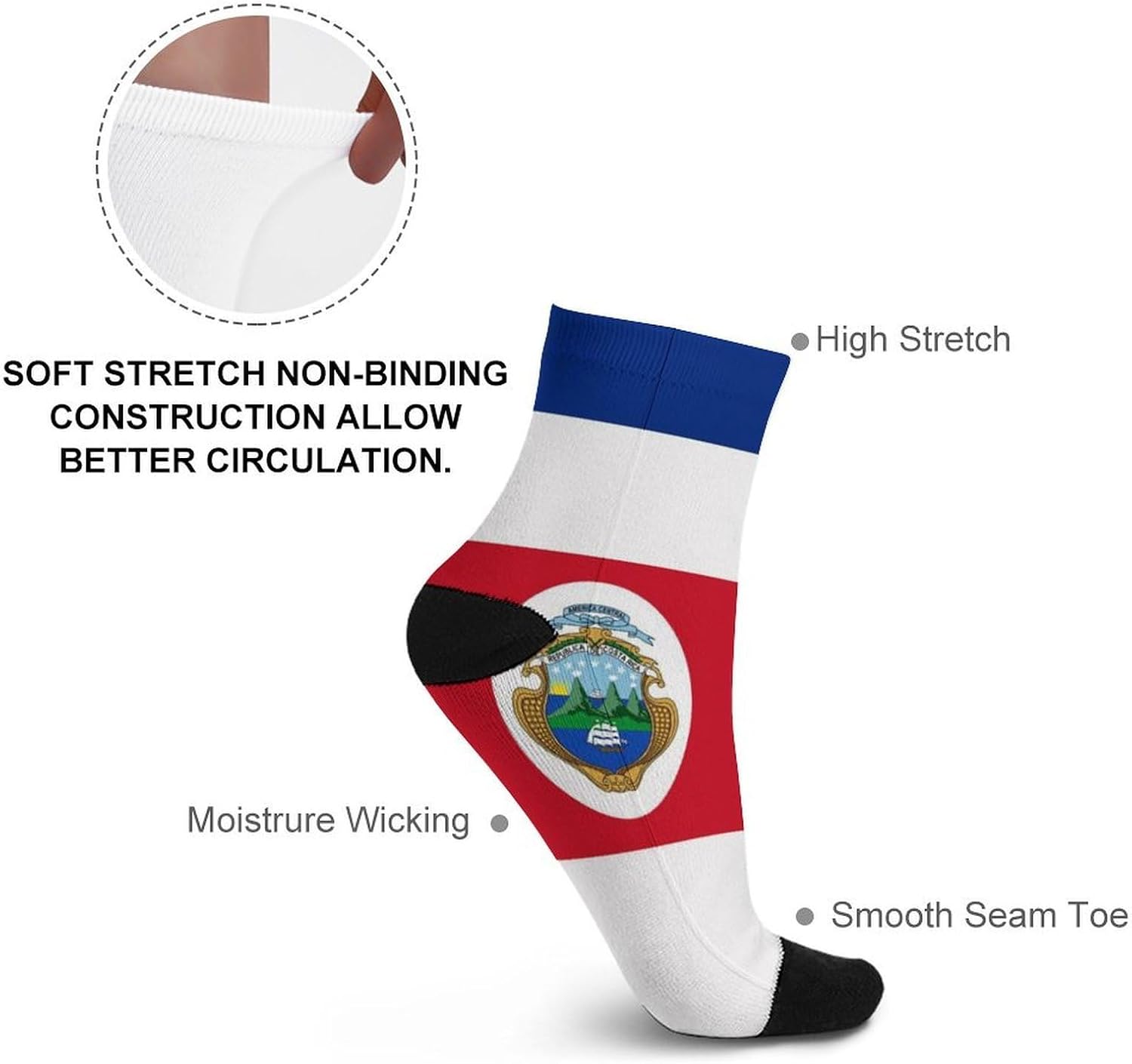 Costa Rica Rican Flag Knee High Socks Athletic Long Stockings Sport Casual Crew Tube Sock Boot