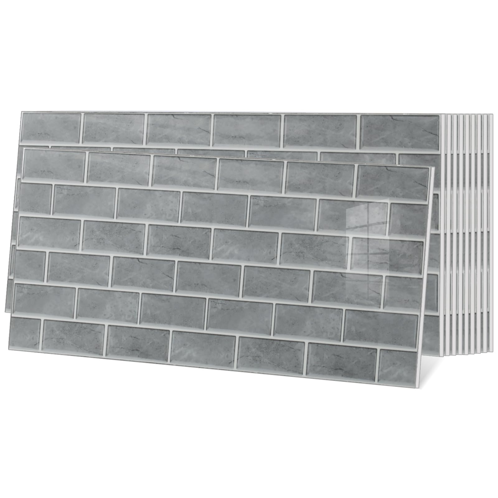 Tarwanear 30pcs Tile Stickers, Peel and Stick Wall Tiles Grey Marble Brick Look 23.6"x11.8", PVC Self Adhesive Wall Tiles for Kitchen Bathroom Subway, Waterproof Oil Proof Stick Tile