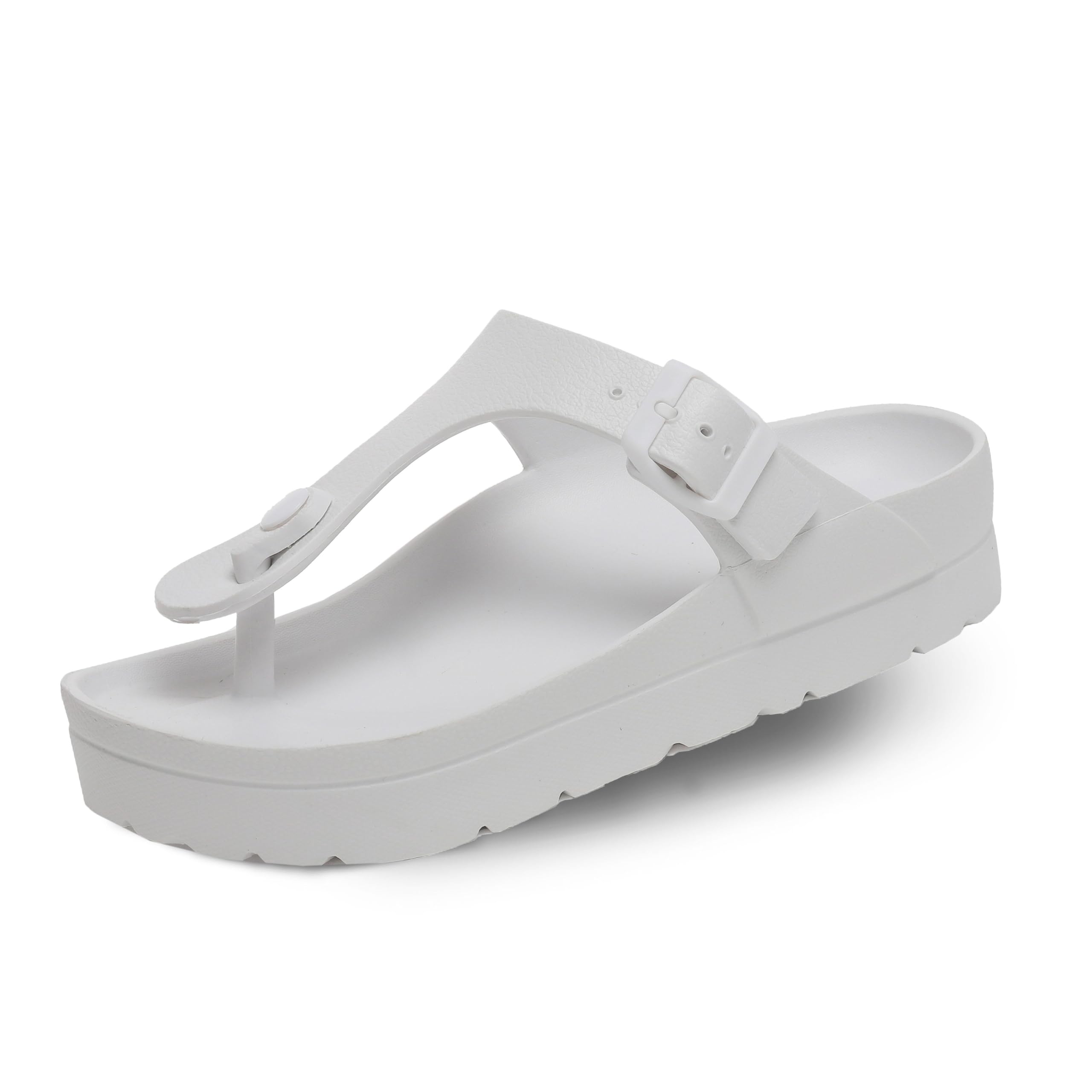 MUCHO MAHALO HAPPYO Maui Women's Platform Sandals, Adjustable Buckle Flat Sandals with Arch Support, EVA Foam Slides with Thick Soles Extra Cushion