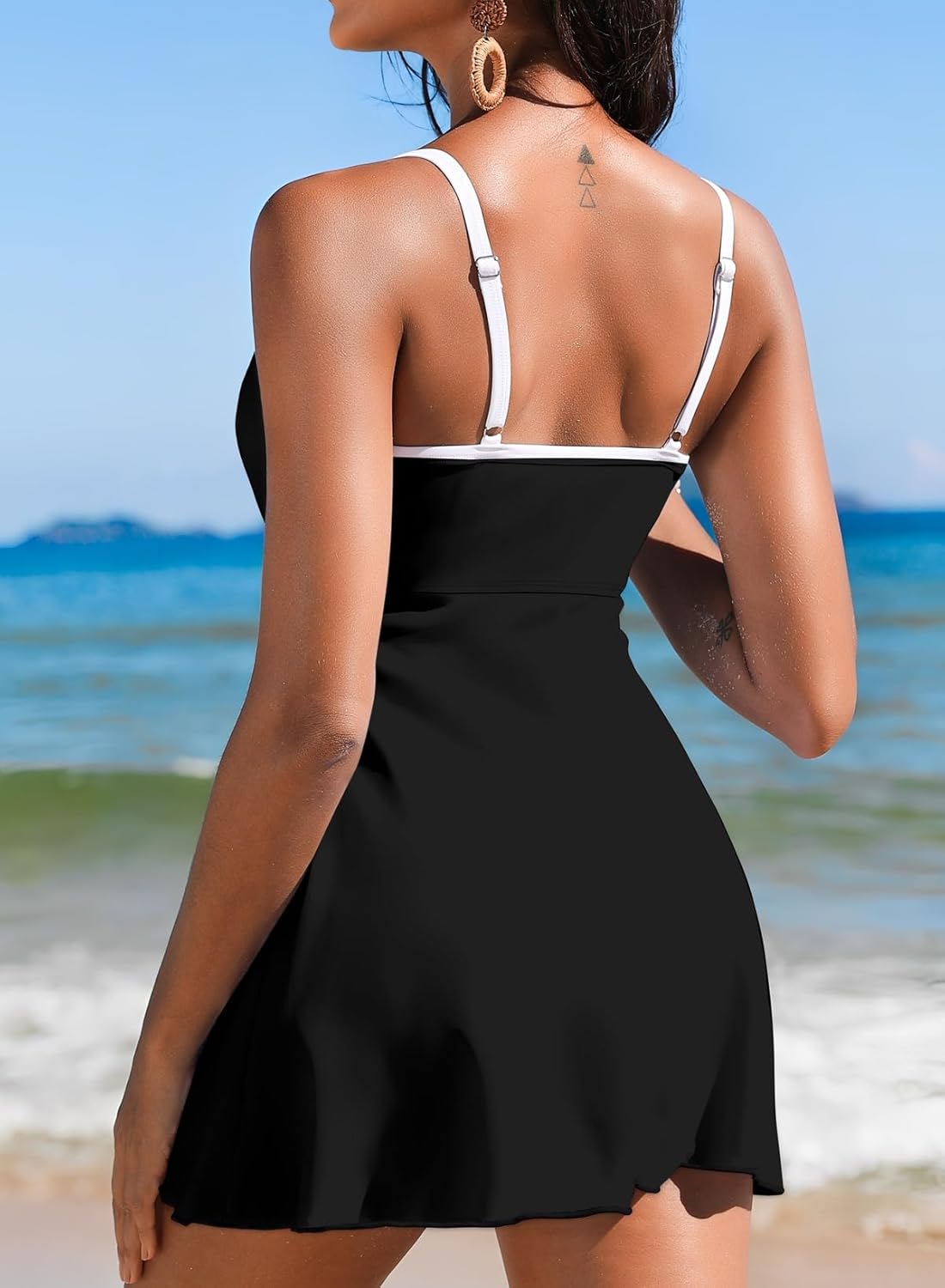 Aleumdr Women's One Piece Swimsuit Floral Print Whip Stitch Tummy Control Swimdress Skirt Bathing Suit with Pocket - Image 3