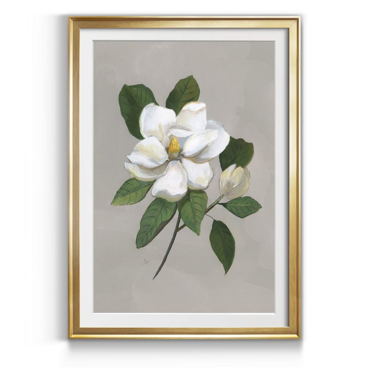 Renditions Gallery Botanical Magnolia Premium Gold Framed Print, Ready to Hang, 24 in H x 18 in W, Made in America Print