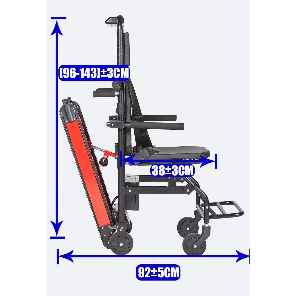 Montascale Elettrico Cingolato Carrello per scale, sedia a rotelle da 19 kg, in lega di alluminio, per anziani e disabili, portatile, pieghevole, con capacità di sollevamento di 250 kg.