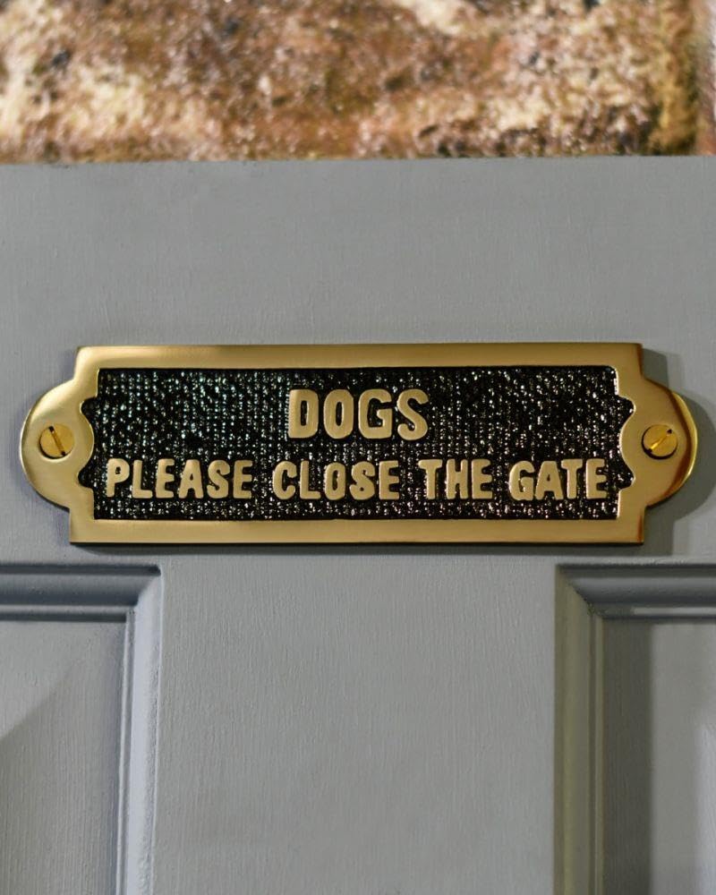 Black Country Metal Works Polished Brass Dogs Please Close The Gate House Sign