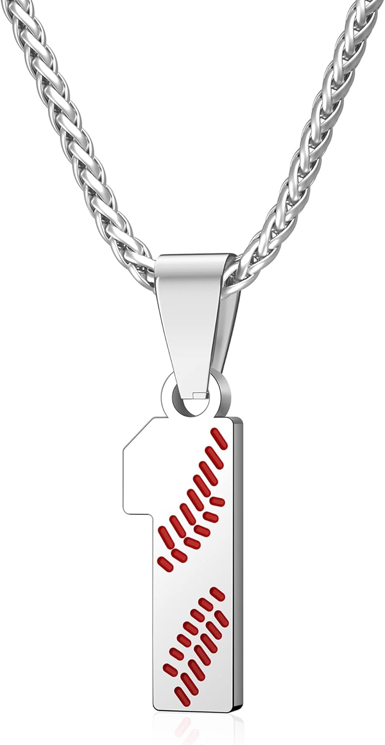 Wikavanli Personalized Baseball Jersey Number 00-99 Necklace – Stainless Steel Baseball Chain Pendant Necklace – Team Jewelry Gift for Boys, Girls, Men, Women