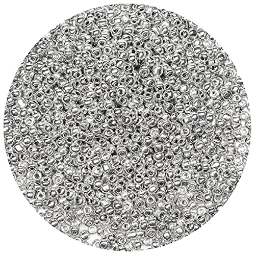 Bala&Fillic Perles de Rocaille 4mm Argent Couleur 1200pcs/100Grammes, Perles de Verre 6/0 Pour la Fabrication de Bracelets et de Colliers (Argent)