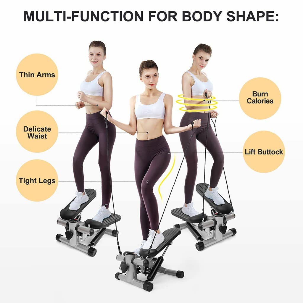 Mini Stepper ćwiczenia treningowe Fitness Cardio Stepper z wyświetlaczem LCD, Step Machine z wyjmowanymi pasmami oporu do ćwiczenia nogi