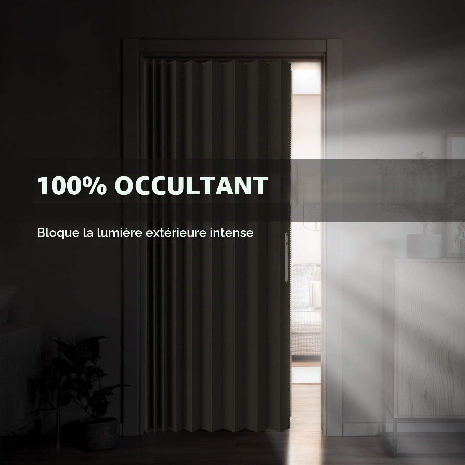 Jilron 100% Occultant pour Porte – Rideau Pliable Style Accordéon avec Fermeture Magnétique, Installation Adhésive sans Perçage, incl. Barre Adhésive, Occlusion & Protection Contre le Vent, Crème