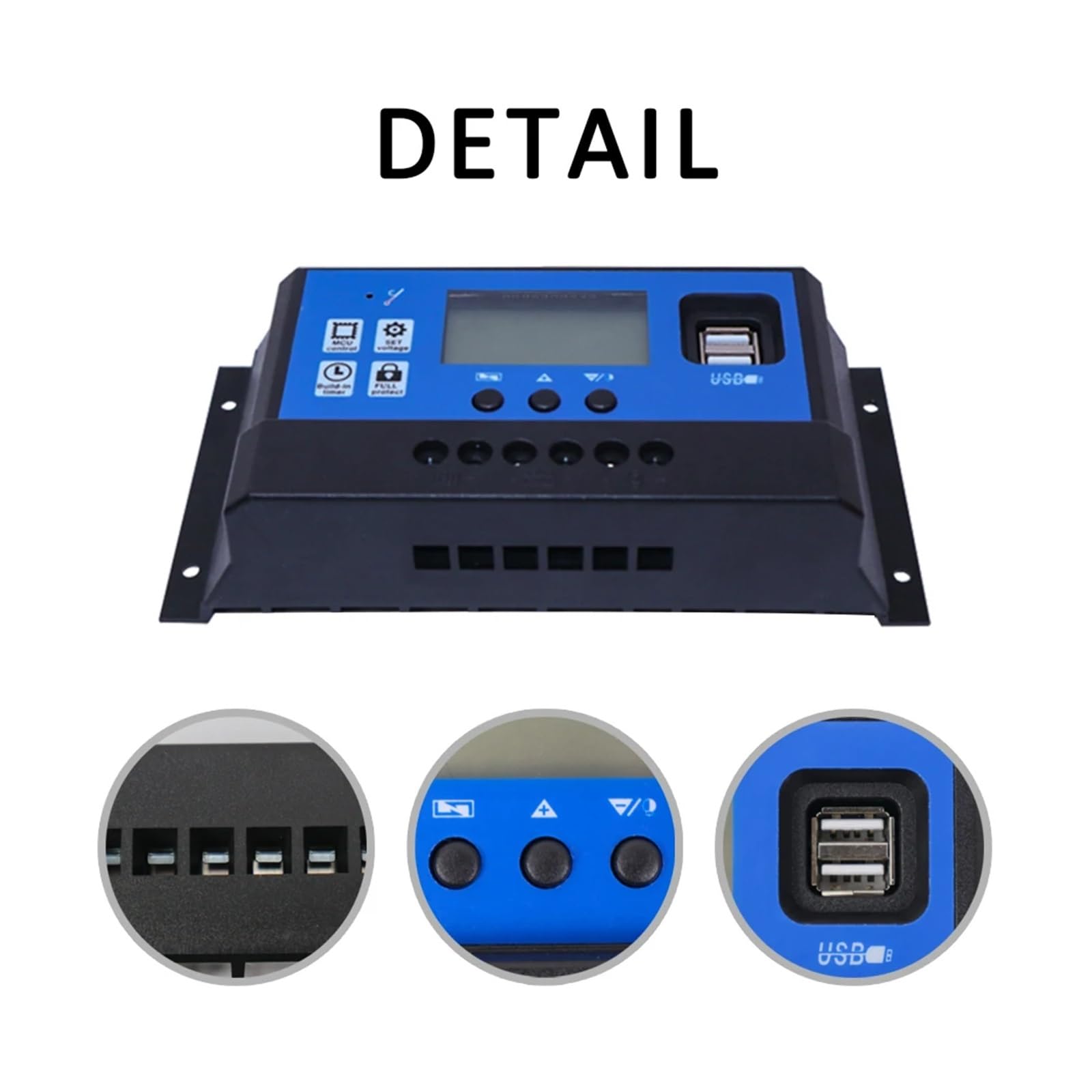 Regolatore Solare PWM da 10A, 20A, 30A, Display LCD, Caricabatterie Fuori Rete con Porta USB, Regolatore da 12 A 24 V, Elettrodomestici(30A)