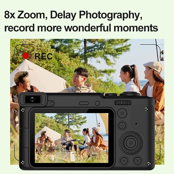 Andoer 1080P Kids Digital Camera with Tripod Mini Video Camera for Kids 12MP 2.4 Inch IPS Screen Built-in Battery with Neck Strap Mini Desktop Tripod Birthday for Boys Girls, Black
