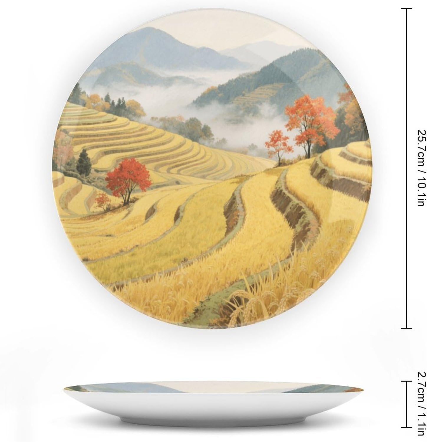 Bone China Decorative Plates Autumn Terraces Ceramic Decorative Plate Wall Decor with Display Stand Ceramic Ornaments for Wall Hanging Decoration
