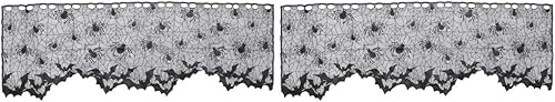Miniatura 2 de VALICLUD 2 cortinas de encaje de Halloween para ventana, mantel de telaraña, diseño de murciélagos, cortina de puerta de encaje negro, pantalla de