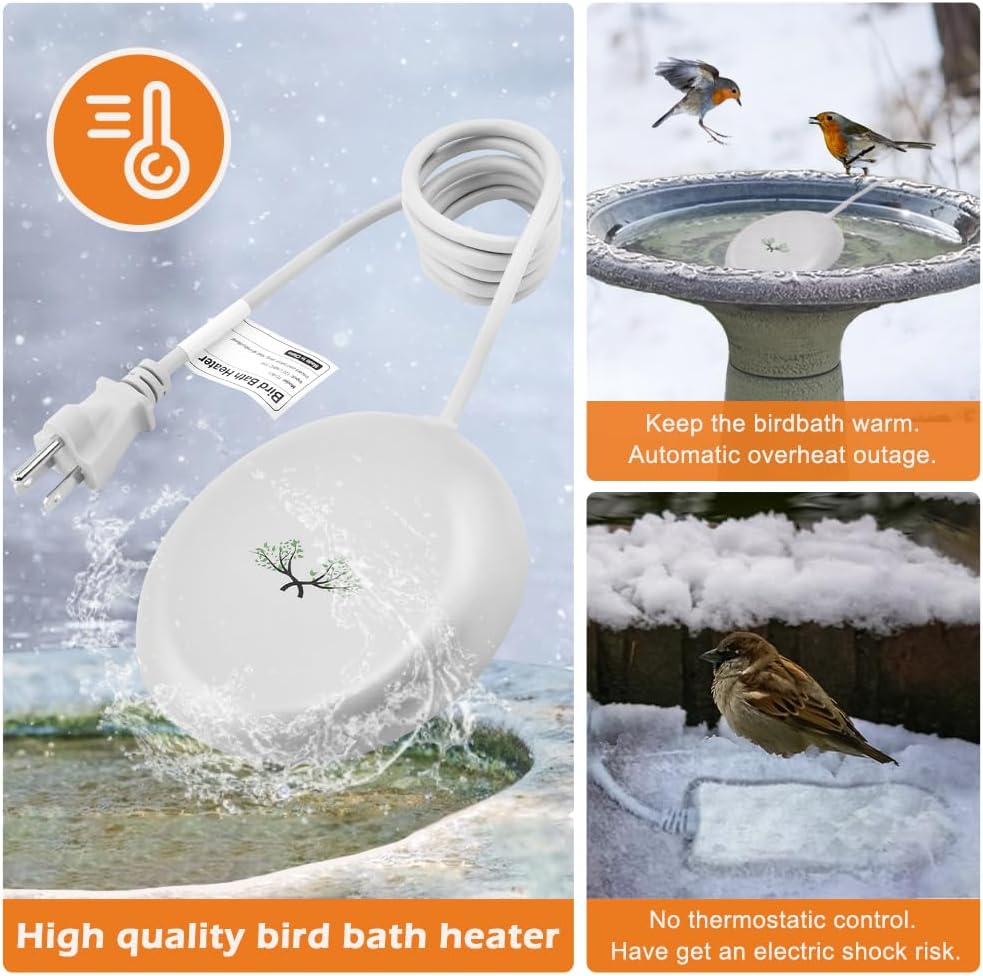 Bird Bath Heater, 70W Thermostatically Controlled Heated Bird Bath for Outdoors for Winter, Heavy Duty Premium Cast Aluminum Winter Water Heated De-icer for Patio Yard Garden Birdbath