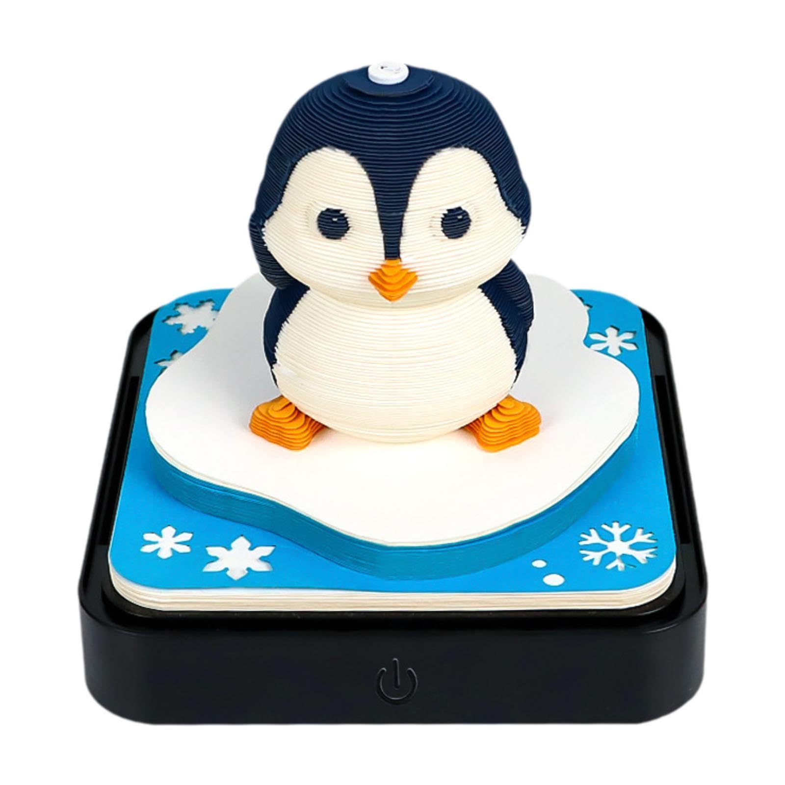 Qianly Tischkalender 2025 Schreibtischkalender 3D Effekt Papier Notiz mit Licht Und Acrylbox Als Schutz Dekorative Erinnerungen Multifunktionale Verwendung F, Pinguin