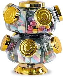 Baleiro Giratório de Vidro Duplo - Prático, Bonito e Cheio de Nostalgia - Vidro&Decor (Dourado)