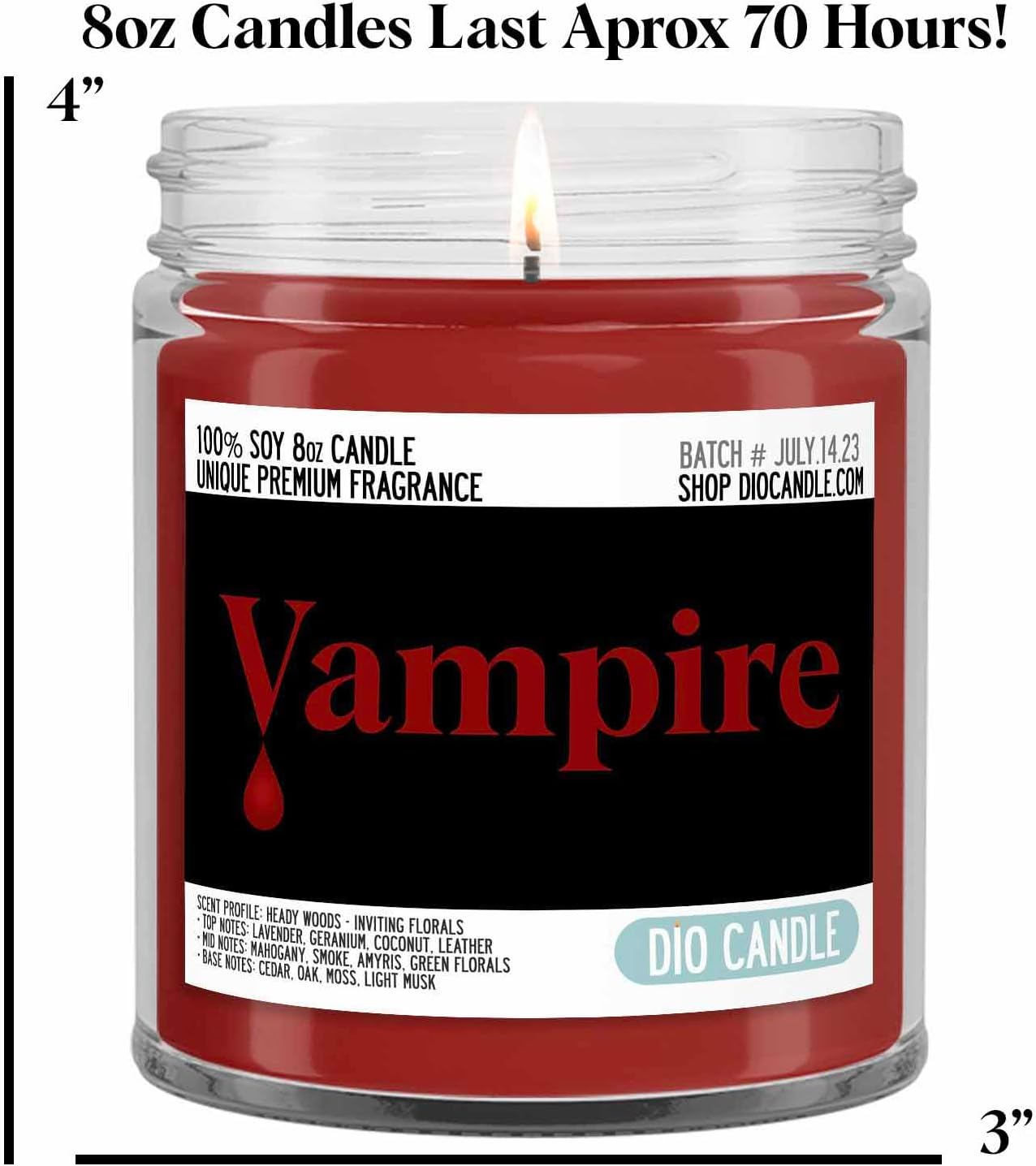 Vampire Scented Candle - Smells Like Heady Woods - Inviting Florals - 100% Naturally Vegan Soy and Premium Fragrance | Great Gift | Handmade in Denver, Colorado (8oz Glass Jar)