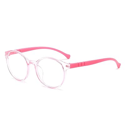 SYGA Children's Anti-Blue Light Glasses Lightweight Round Flat Glasses Frames For 4-12 Years old Kids (Transparent pink 