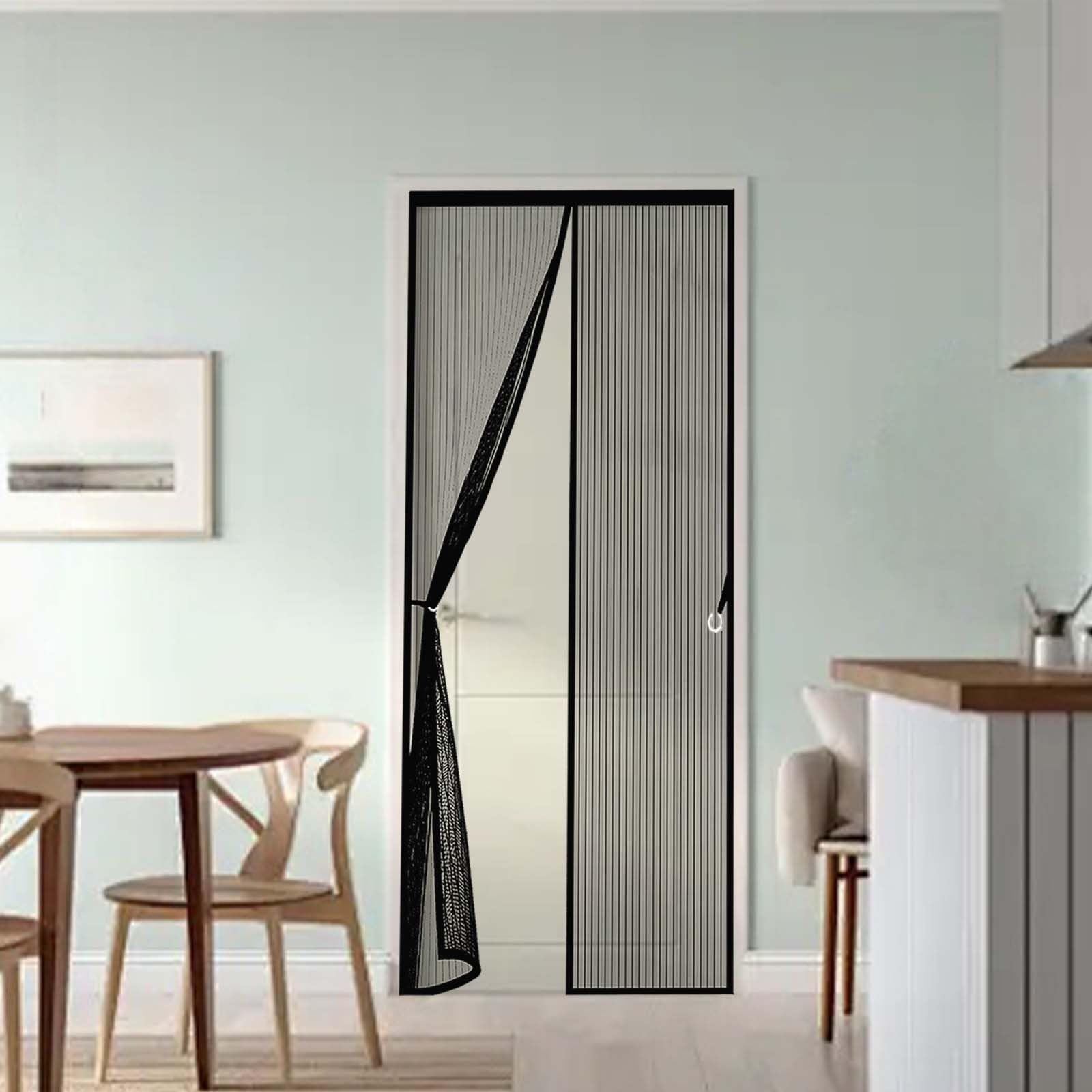 Fly Curtains 139 x 201 cm Durable, Keeps Bugs Out, Kid and Pet Friendly Fly Screen Door Mesh Screen Curtain Hundreds of Sizes, Lets Fresh Air in, Black