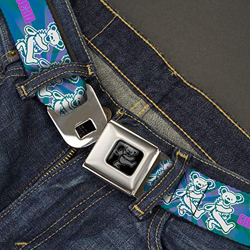 Grateful Dead Belt, Seatbelt Buckle Belt, Grateful Dead Dancing Bear Trio Rays Swirl Blue Purple Pink, Adjustable2