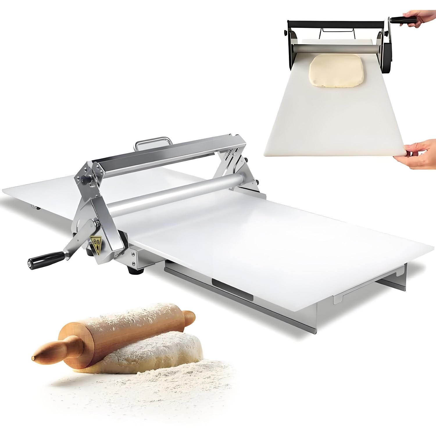 UORDBY 12"/15.5" Compact Dough Sheeter,Folding Dough Sheeter, Manual Dough Roller Machine,Sheeter Thickness Adjustable,Stainless Steel Dough Machine,for Bakery Pizza Homeuse