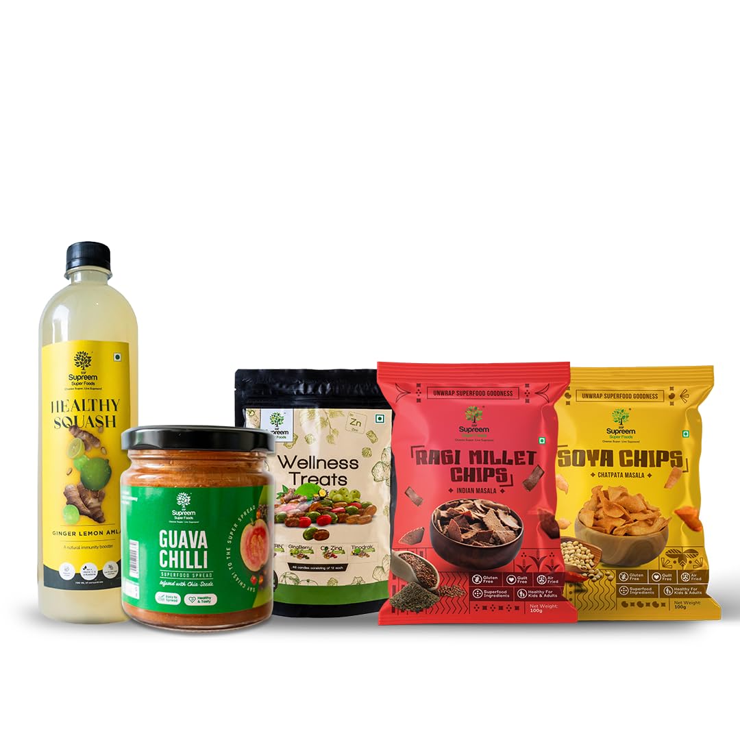Supreem Super Foods Normalife® Ragi Millet Chips 100 gms + Soya Chips 100 gms + Wellness Treats Candy Pack 48 pcs + Ginger Lemon Squash 700 ml + Guava Chilli Spread 200 gms | Festive Gifting Combo-image-43