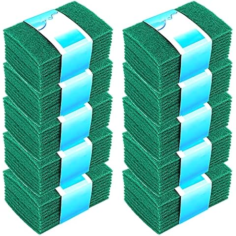 PINGEUI 100 PCS 15 x 10 cm Green Scouring Pads Heavy Duty, Non Scratch Scouring Pads Cleaning Scrub Sponge, Household Scouring Pads for Pots and Pans, Kitchen Dishes Cleaning Cover