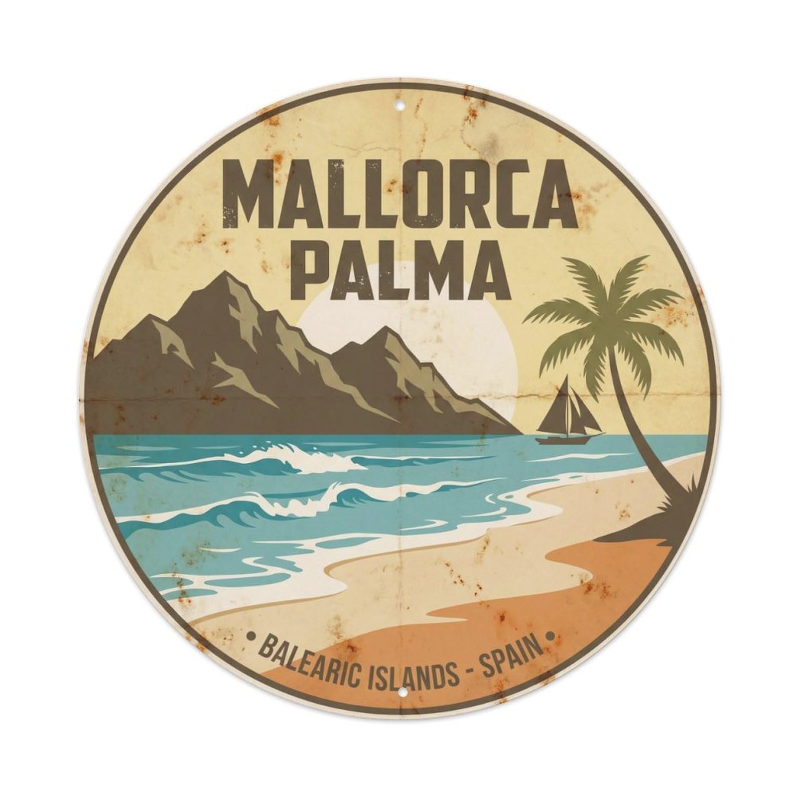 Mallorca Palma Beach Scenery Retro Ink Travel Metal Tin Sign