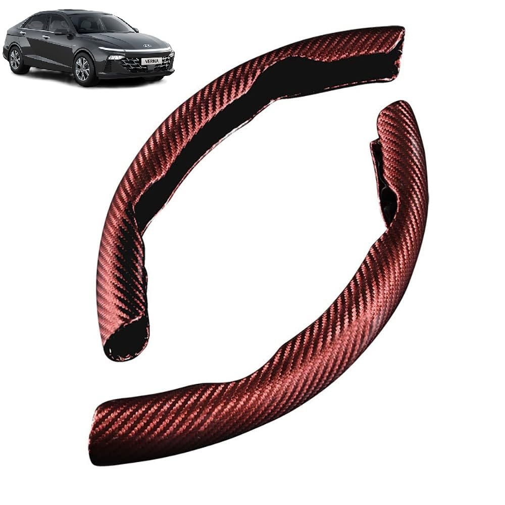 New Carbon Fiber ABS Texture Steering Wheel Grip Cover for Verna 2025 Year Onwards Models of Hyun-dai Car Anti Skid Non Slip, Interior Decoration, 15-Inch Car Accessory (Carbon Brown)-image-14