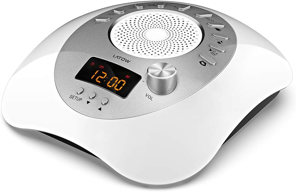 White Noise Machine, LATOW Womb Sound Machine for Baby Sleeping, Portable Sleep Therapy 10 Non-Looping Sounds for Baby Home Office & Travel, USB or Battery Charging Options, Auto-Off Timer Sound Spa