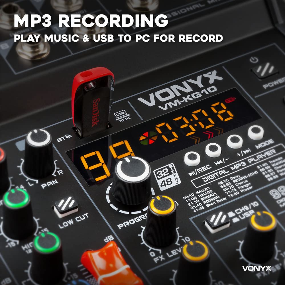 Vonyx VM-KG10-10-Kanal-Mischpult mit Bluetooth, DSP, USB-Audio-Interface, etc.