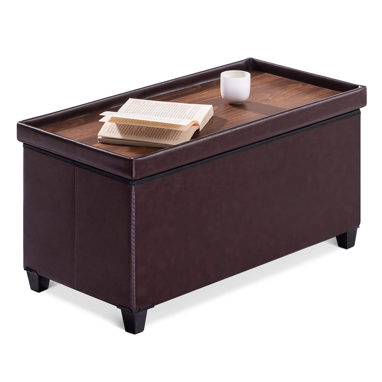 BRIAN & DANY Banc de Rangement, Coffre de Rangement, Pouf Pliable, Montage Facile, pour Salon, Chambre, Entrée, Marron, 76 x 38 x 38 cm