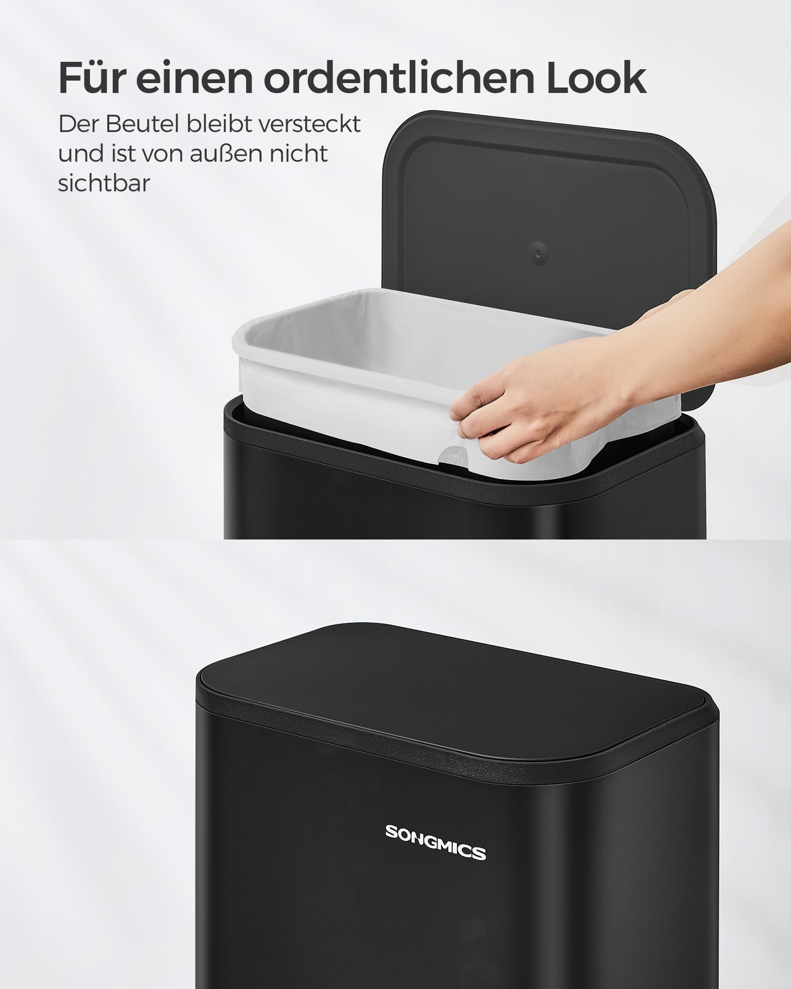 SONGMICS Mülleimer Küche, 20 Liter Abfalleimer mit Deckel, Tretmülleimer, Stahl, Softclose, Offenhaltefunktion, mit Inneneimer, breites rutschfestes Pedal, tintenschwarz LTB542B02