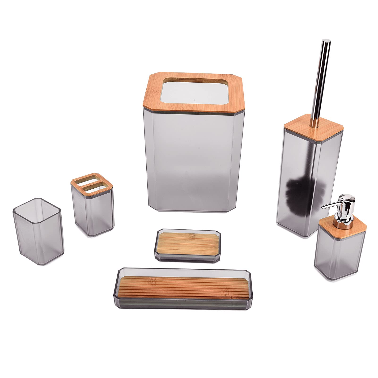 Juego de Accesorios de Baño de bambú Modernos, Caja de, Soporte para Cepillo de Dientes, Decoración del Baño del Hotel, 7 Uds. (Grey)