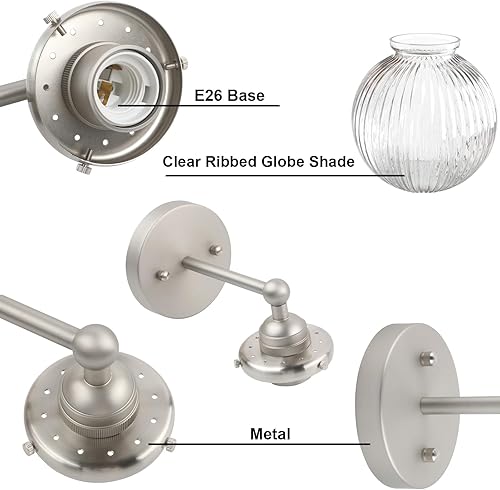 Miniatura 6 de Yosoan Lámpara de pared de 1 luz, estilo vintage, industrial, retro, a rayas, redonda, de vidrio, lámpara de pared para cocina, sala de estar