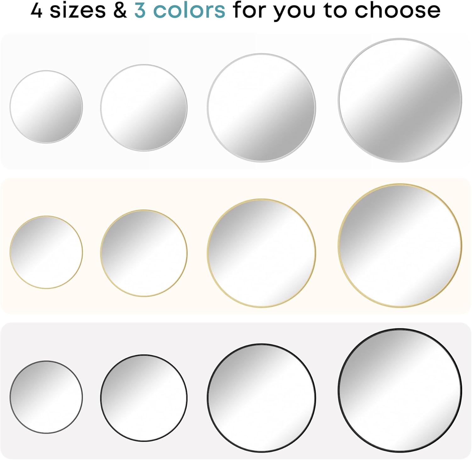 Round Mirror, Wall Mounted Circle Mirror with Brushed Metal Frame, Circular Mirrors for for Bathroom, Living Room, Vanity, Bedroom, Entryway, 36inch, Black