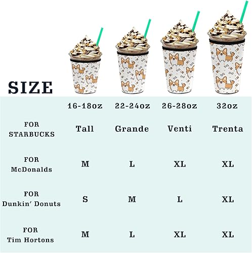 Miniatura 3 de Funda de café helado, lindo perro corgi, diseño de estrella de hueso animal, reutilizable, de neopreno, aislante, para bebidas frías, bebidas, 32