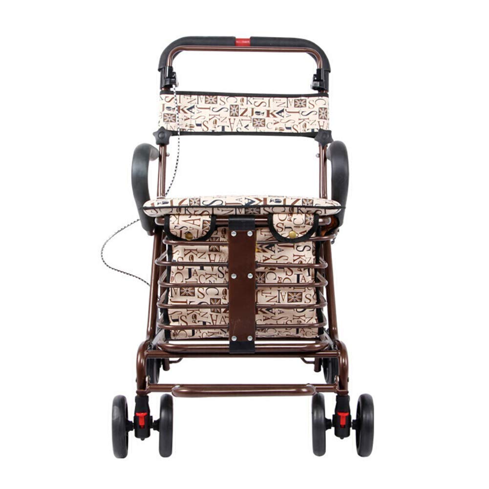 Składany Rollator Czterokołowy Rollator Pomoc W Chodzeniu, Aluminiowy Rollator Wózek Siedzenia Koszyk Zakupowy, Regulowana Wysokość, Lekka I Bezpieczna Konstrukcja, Dźwignia Hamulca