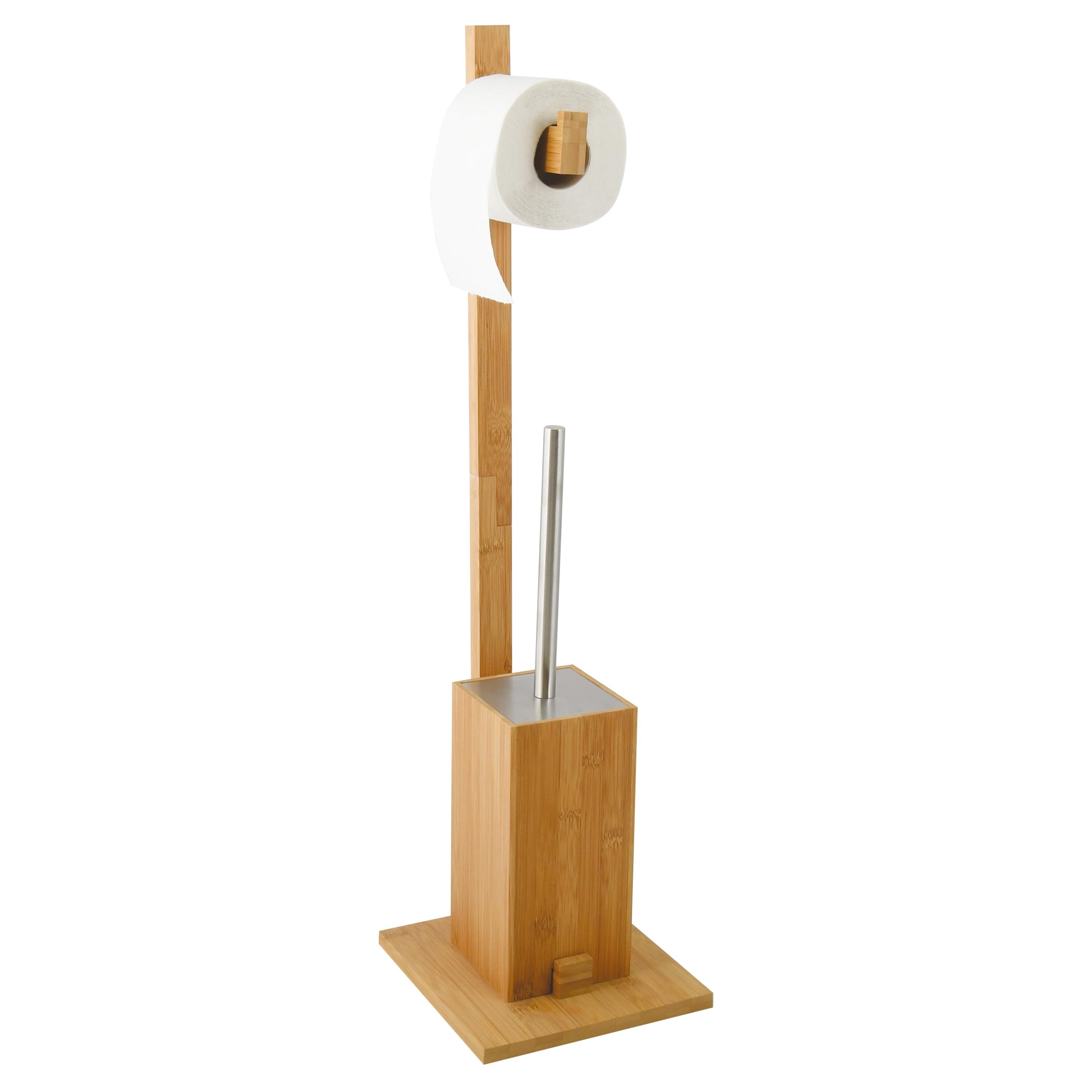 MSV MS540 - Portarrollos y escobilla de baño de bambú, Color Beige