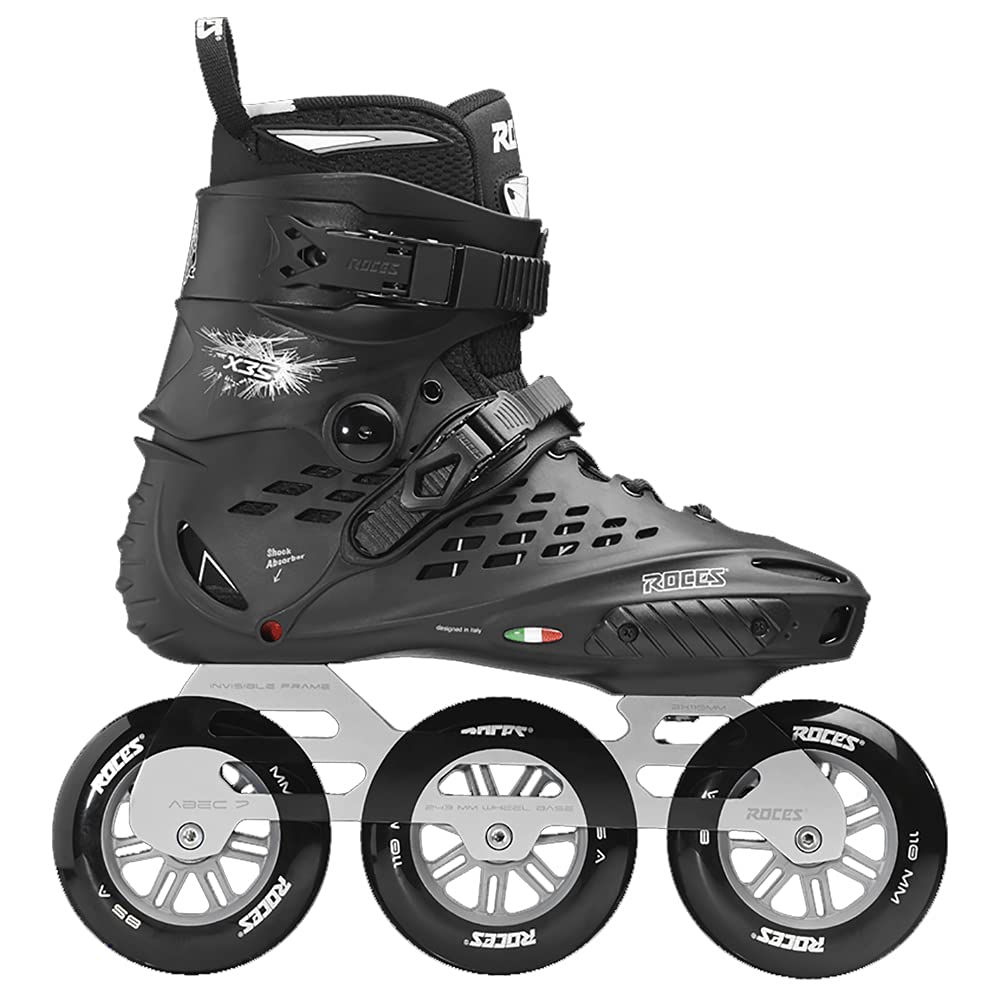 RocesMen's X35 3X110 TIF Durable Adjustable Maneuverable Outdoor Urban 3 Wheel Freestyle Hard-Boot Inline Racing Skates with Secure Closure System & Invisible Frame, Supplied with Brake