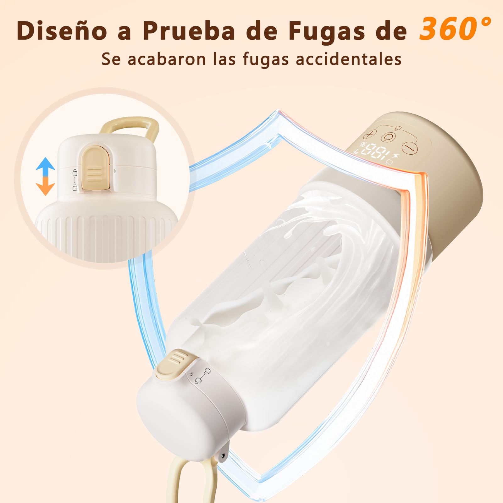 Robofun Scaldabiberon Portatile Senza Fili, Scalda Biberon Neonato Portatile, Riscaldamento Rapido e Lunga Durata della Batteria, Grande Capacità di 500ml, Comodo Da Usare Sempre e Ovunque
