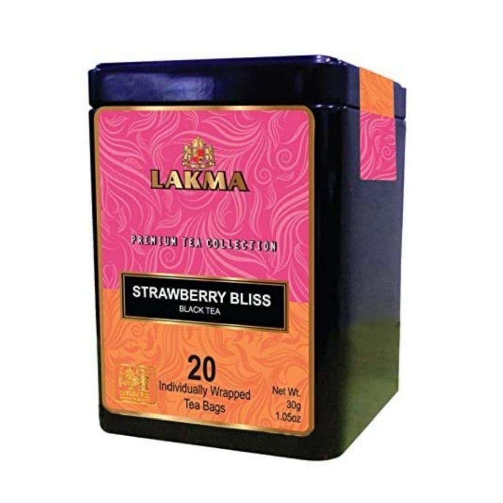 Lakma Black Tea with Strawberry & Cream - 20 Tea Bags - (1 Pack) - Premium Collection in Metal Gift Tin