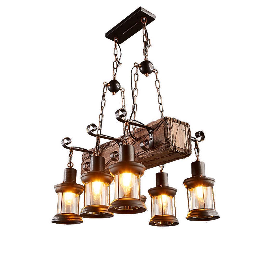 Lustre rustique à 6 lumières noir en métal réglable pour éclairage de salon et de bar