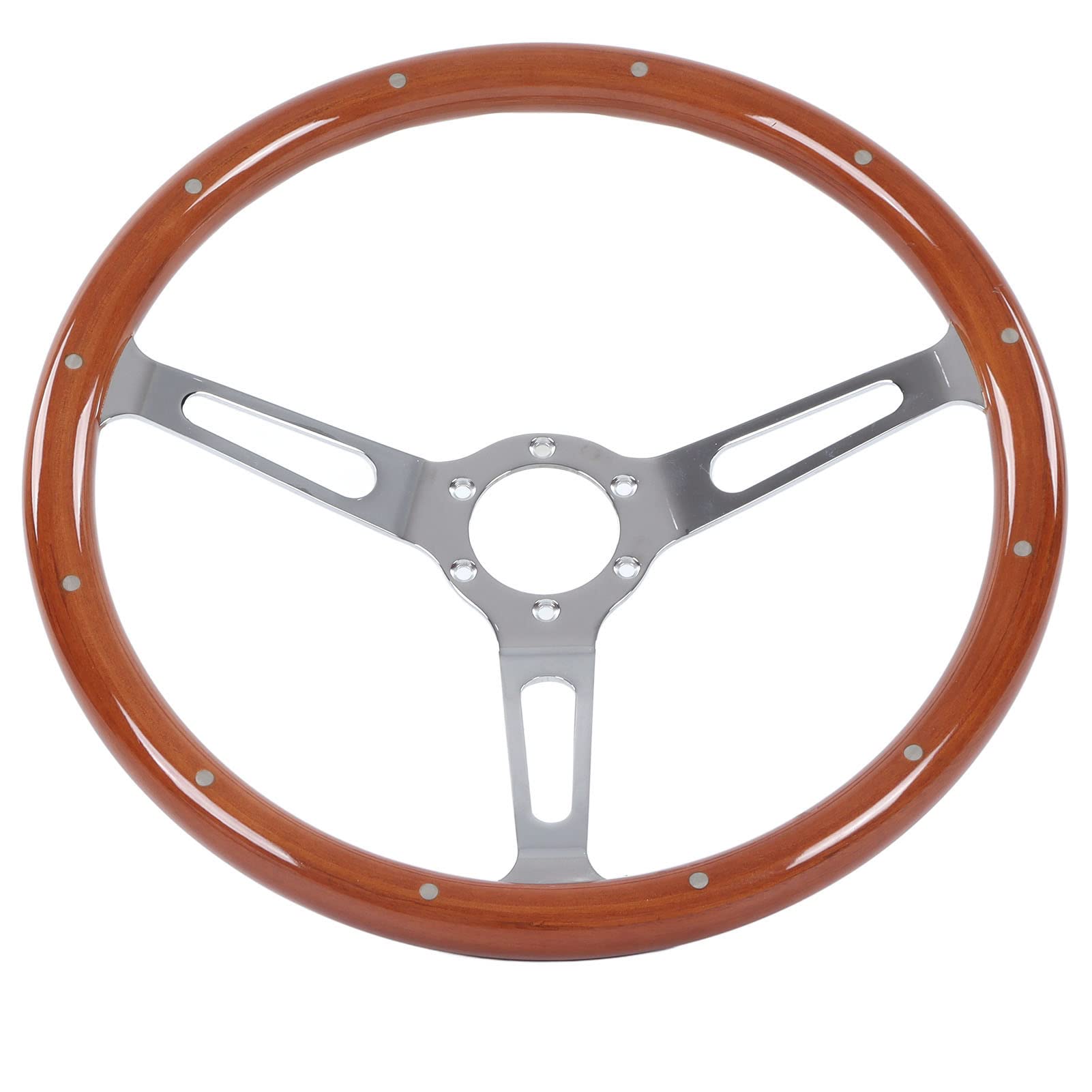 Uxsiya Volante Clásico, Volante Vintage Montaje de 6 Orificios Remachado 3 Radios Diámetro de 380 Mm para Modificación de Automóvil(marrón)