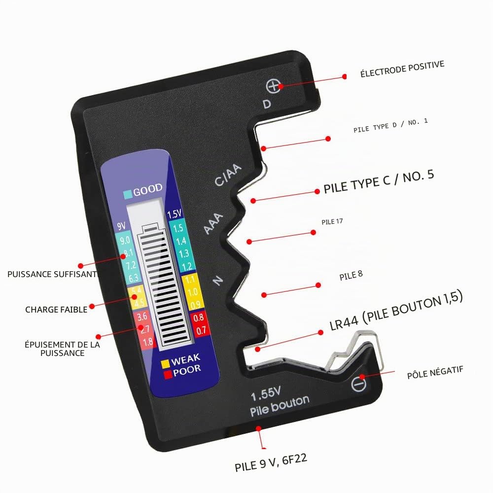 DollaTek 1,5V 9V Batterie Numérique AA AAA LR44 Testeur Universel de Capacité de Batterie de Lithium Vérificateur de Source d'Alimentation Outils de Mesure - Noir