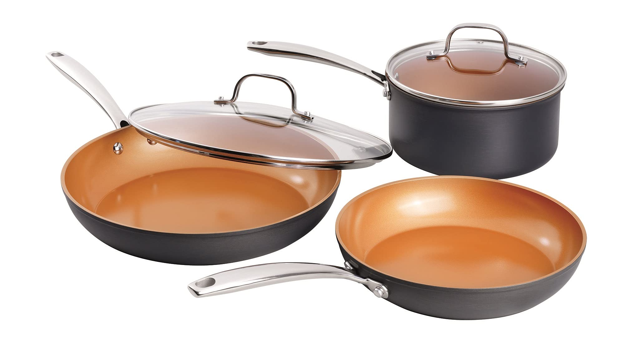 GOTHAM STEELPro 5 Piece Pots & Pans Set | Hard Anodized Cookware Set Kitchen Cookware Set, Ultra Nonstick Ceramic Copper Coating, Chef Grade Quality, Metal Utensil Safe, Oven & Dishwasher Safe