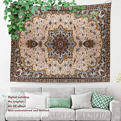 Shrahala Round Mandala Blue Grey Tapestry, Eastern Oriental Persian Textile Pattern Wall Hanging Large Tapestry Psychedelic Tapestry Decorations Bedroom Living Room Dorm(51.2 X 59.1 Inches, Blue 4) #TOP2